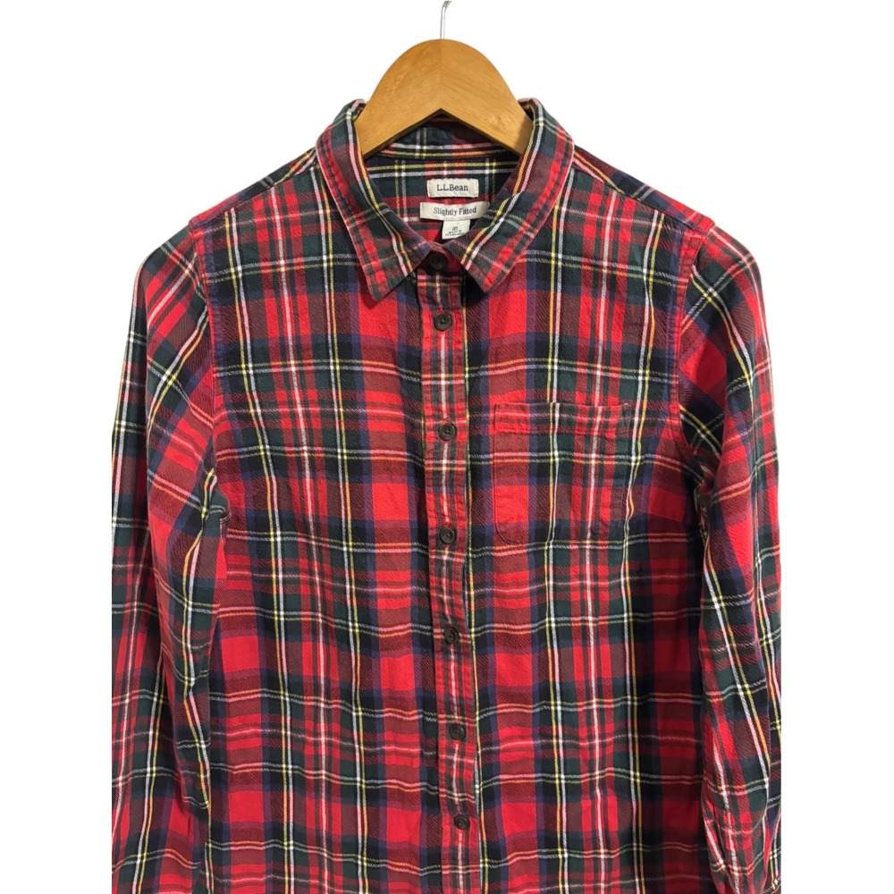 LL Bean Plaid Button Down Red Tartan Slightly Fitted Cabincore Lumberjack Size M - Picture 7 of 11
